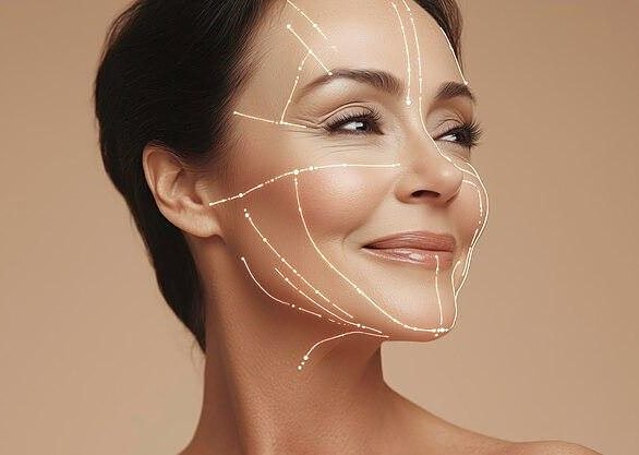 Perfil feminino com o traçado de contorno facial